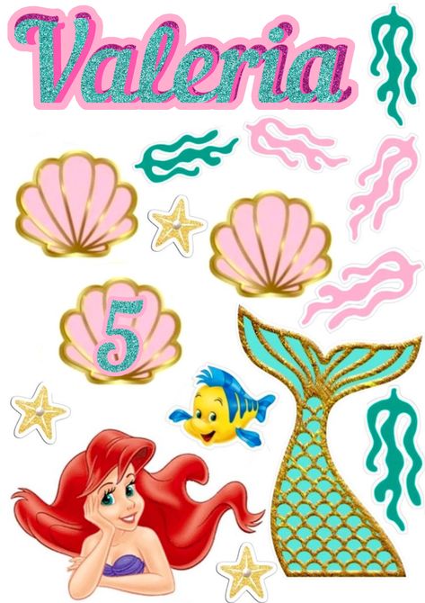 Little Mermaid Cake Topper, Flower Cake Design, Kids Cake Toppers, Little Mermaid Cakes, Mermaid Birthday Party Decorations, Mermaid Theme Birthday Party, Mermaid Cake Topper, Happy Birthday Printable