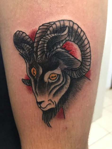 GOAT OLD SCHOOL Old School Goat Tattoo, American Traditional Ram Tattoo, Aries Traditional Tattoo, Goat Traditional Tattoo, Traditional Goat Tattoo, Tat Sleeve, Tattoo Goat, Traditonal Tattoo, Goat Tattoo