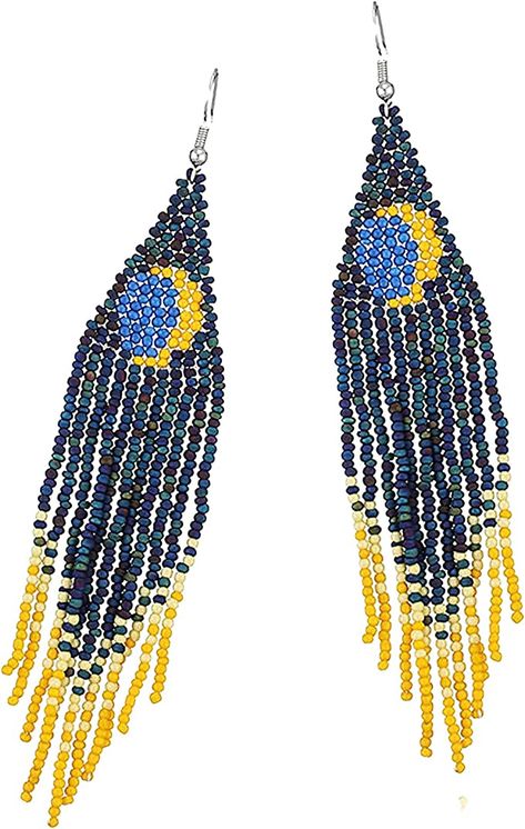 Amazon.com: Long Beaded Tassel Earrings – Moon Star Fringe Drop Earrings, Seed Bead Tribal Dangle Earrings, Pendientes De Borla for Women, Girls, Sister, Lover, Party (Moon Star Blue Earrings): Clothing, Shoes & Jewelry Summer Beaded Fringe Tassel Dangle Earrings, Star Fringe Earrings, Summer Fringe Dangle Jewelry, Festival Beaded Fringe Long Drop Earrings, Blue Fringe Drop Earrings, Long Tassel Earrings, Sparkling Stars, Beaded Tassel Earrings, Beaded Fringe