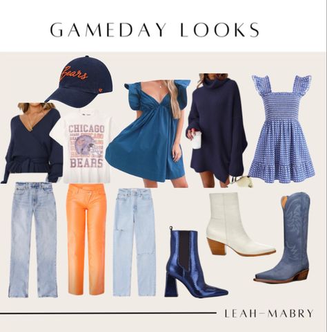 Nfl Gameday Outfit, Outfit Ideas Chicago, Fall Wraps, Bear Outfits, Day Outfits, Football Outfits, Gameday Outfit, Chicago Bears, Navy Dress