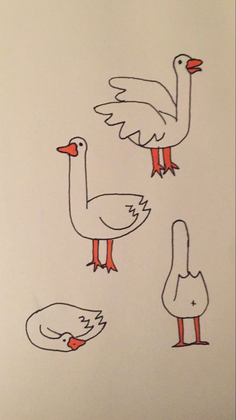 Goose Doodle Cute, Easy Goose Drawing, Canadian Goose Illustration, How To Draw A Goose, Silly Goose Drawing, Goose Drawing Simple, Cute Goose Drawing, Goose Doodle, Geese Drawing