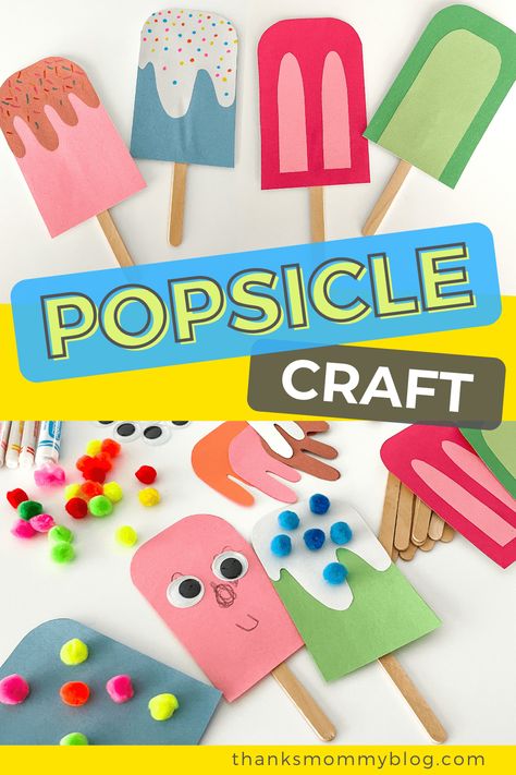 Ice Cream Kindergarten Craft, Popsicle Ice Cream Craft, Paper Popsicle Craft, Popsicle Crafts For Toddlers, Ice Cream Theme Crafts, Popcical Craft, Popsicle Crafts For Preschoolers, Summer Season Craft, Ice Cream Crafts For Toddlers