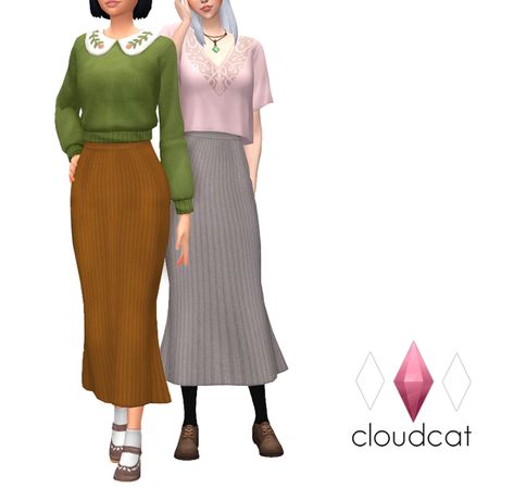 Incheon Long Skirt - Separated A skirt from one of the new kits, originally part of a full outfit and now separated so that you can wear it with any top ❤️ BGC For tf-ef 15 swatches Download at SFS... Pants Sims 4 Cc, Sims 4 Skirt, Sims 4 Base Game Outfits Ideas, Skirt Over Pants, Skirt With Pants, Flares Outfit, Dresses And Tights, Sims 4 Children, Sims 4 Mm Cc