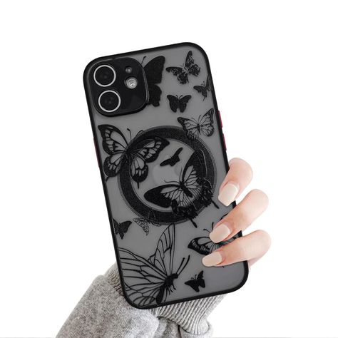 PRICES MAY VARY. ✔【Compatible with】Specially Designed ONLY for iPhone 12/12 Pro 6.1 Inch. Support Wireless Charging. ✔【Material characteristics】 The back panel is made of matte, non-smooth PC material. Anti slip and sturdy. ❤【Exterior design】Beautiful and practical. The cold black butterfly print will make your phone look cute and distinctive, without affecting wireless charging ✔【Operation】With a stylish contrasting color design, it feels sensitive when pressed ,precise cutouts and easy access Phone Cases For Black Iphone, Baggy Clothing, Black Wallpaper Iphone Dark, Collage Phone Case, Trendy Phone Cases, Case Ideas, Black Wallpaper Iphone, Aesthetic Phone Case, Birthday List