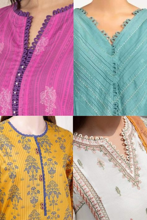 stylish suit neck designs for women Collar Neck Designs For Kurti Latest, Lace Neck Design Kurti, Collar Neck Kurti Design, Stylish Neck Designs For Kurtis, Summer Neck Design, Overlap Neck Design, New Latest Neck Design For Suit, Neck Kurti Design, Latest Neck Designs For Suits