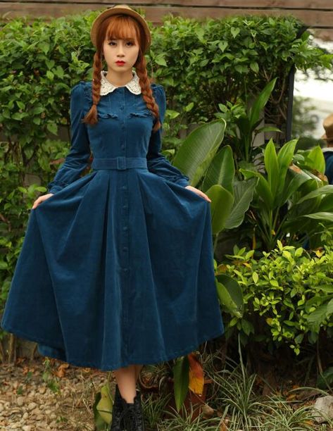 Dark Cottagecore Dress, Blue Cottagecore Dress, Blue Cottagecore, Cottage Witch, Witch Dress, Blue Cottage, Cottagecore Dress, Corduroy Dress, Princess Style