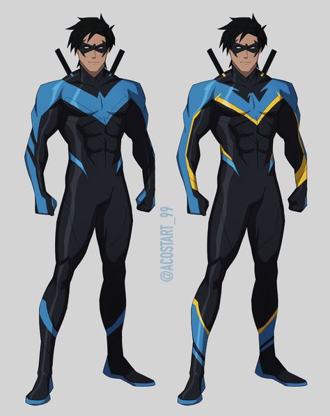 Nightwing Design, Nightwing Character Sheet, Nightwing Concept Art, Oc Superhero Character Design, Robin Concept Art Suits, Superhero Suit Design, Nightwing Suit Redesign, Nightwing Art, Batman Gotham Knight