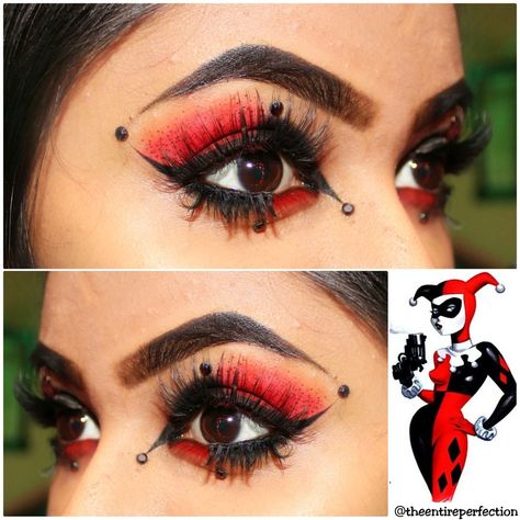 Og Harley Quinn Makeup, Makeup Harley Quinn Red And Black, Queen Of Heart Makeup Ideas, Harley Quin Make Up, Harley Quinn Comic Makeup, Old Harley Quinn Makeup, Harley Quinn Makeup Ideas Red Black, Harley Quinn Makeup Red And Black, Original Harley Quinn Makeup