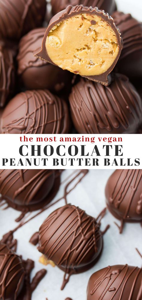 Vegan Chocolate Peanut Butter, Chocolate Peanut Butter Balls, Peanut Butter Balls Recipe, Cookies Healthy, Desserts Keto, Vegan Christmas Recipes, Vegan Candies, Butter Balls, Peanut Butter Desserts