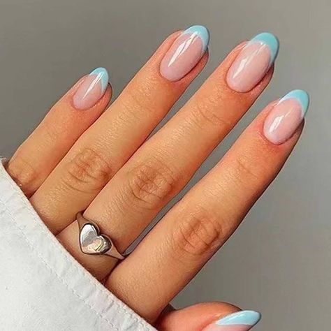 Square Press On Nails, Fake Nails Designs, Short Fake Nails, Press On Nails Short, Blue French, Almond Acrylic Nails, Nails For Women, Nails French, Oval Nails