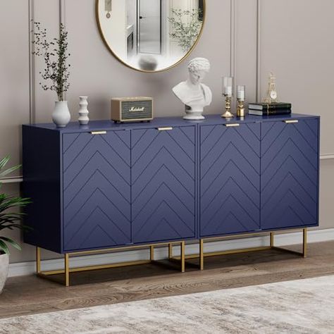 Navy Blue Furniture Living Room, Kitchen Navy Blue, Dark Blue Dining Room, Mounted Tv Ideas Living Rooms, Kitchen Navy, Blue Furniture Living Room, Navy Blue Furniture, Decoration Buffet, Cabinet Buffet