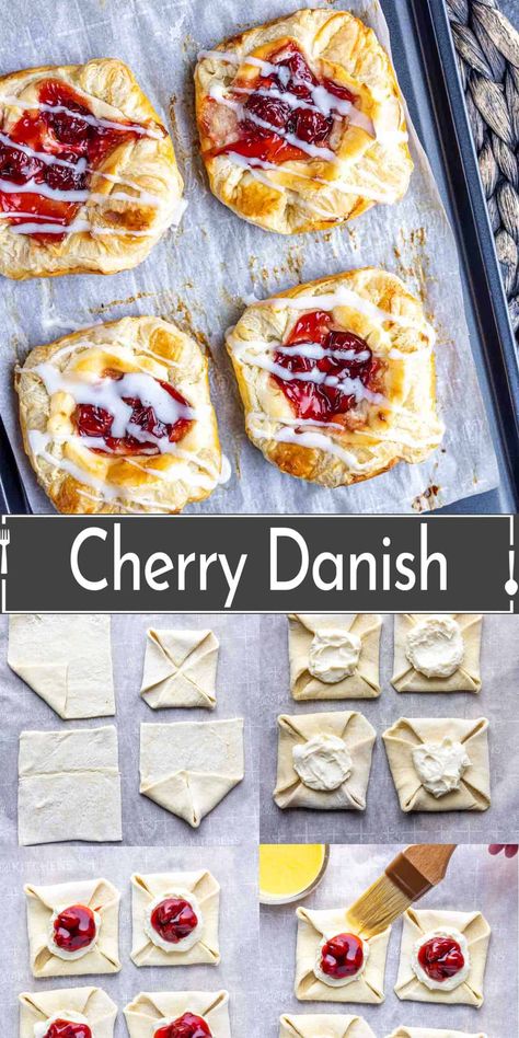 Easy Breakfast Cheese Danish, Cherry Danish Recipe, Cherry Danish, Cream Cheese Danish Recipe, Easy Christmas Breakfast, Cheese Danish Recipe, Danish Pastries, Danish Recipe, Breakfast Pastry