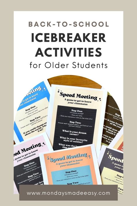 Looking for back-to-school icebreakers for high school students? Here is a list of 8 icebreaker games that older students love! These icebreaker activities are engaging and age-appropriate for teenagers in middle school and high school. They include question prompts, get-to-know-you activities, scavenger hunts, writing prompts, and icebreaker games like bingo. Your students will have fun with music, memes, critical thinking, and collaborative team-building activities. Check this list out! Icebreakers For Teens, Student Ice Breakers, High School Ice Breakers, Restorative Practices School, High School First Day, Games For Teenagers, Classroom 2023, First Day Of High School, School Icebreakers