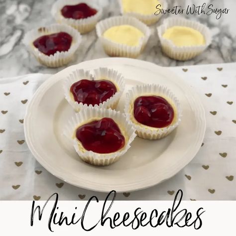 Valentine Mini Cheesecakes are fun to make-use a marble when baking to make the heart shape. This is an easy recipe and perfect for any holiday. #Christmas #ValentinesDay #MothersDay #Cheesecake #Desserts #Cherry #Raspberry Mixed Berry Pie Filling, Berry Pie Filling, Mixed Berry Pie, French Toast Bites, Cocoa Krispies, Fruit Pie Filling, Peanut Butter Truffles, Canned Cherries, Shortbread Cookie Recipe