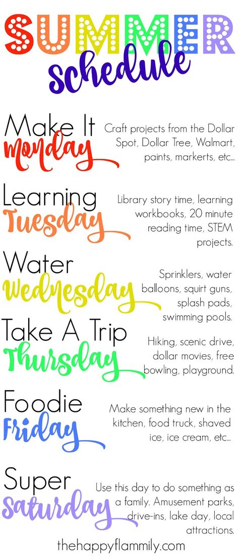 Summer Schedule For Toddlers, Weekly Summer Schedule, Schedule For Toddlers, Summer Schedule For Kids, Kids Summer Schedule, Zelt Camping, Summer Calendar, Toddler Schedule, Week Schedule