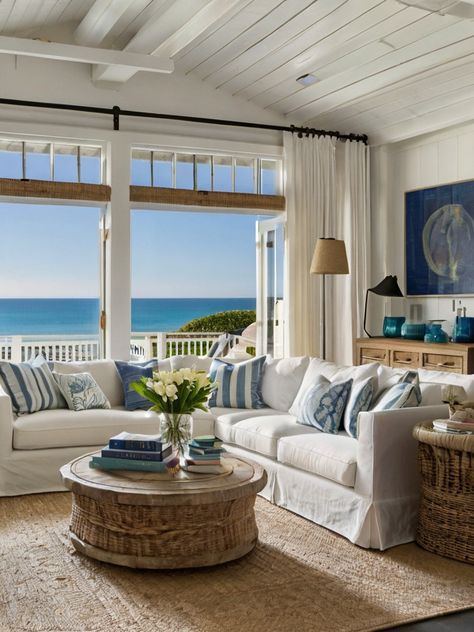 Coastal Living Room Ideas, Coastal Design Style, Vineyard House, Beach House Furniture, Serene Home, Light Colored Furniture, Beach House Living Room, Beach Interior, Seaside Living