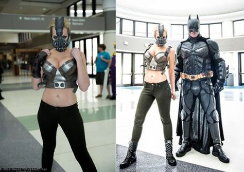 Bane; Lady Bane; GenderBender; Couples Costume; Batman Bane Halloween Costume, Couples Costume, Seventh Grade, Couples Costumes, Halloween Costumes, Batman, Halloween, Pins