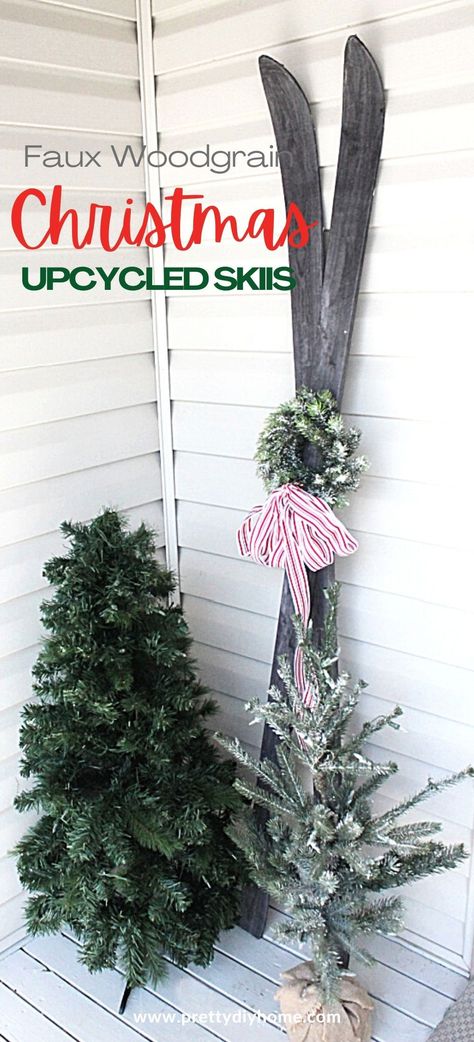 Ski Christmas Decor, Antique Skis, Christmas Flower Decorations, Diy Baskets, Easter Greetings Messages, Ski Lodge Decor, Happy Easter Wishes, Ski Decor, Front Porch Christmas Decor Ideas