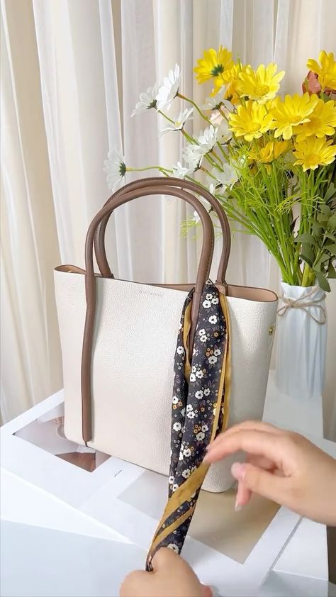 ilymix ❤ | How to tie a silk scarf. #handbag #silkscarf #bag #fashionstyle | Instagram How To Tie Scarf On Bag, How To Tie A Scarf On A Purse, Twilly Scarf Bags, Scarf On Bag, Tie A Silk Scarf, Scarf Handbag, Ways To Tie Scarves, Tie A Scarf, Scarf Trends