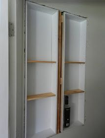 Recessed Pantry Between Studs, Cabinet In Between Studs, Build A Pantry Small Kitchens, Pantry Between The Studs, Between The Studs Pantry, Pantry Between Studs, Recessed Pantry, Stud Storage, Between The Studs