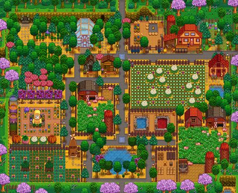 Stardew Farms, Stardew Valley Layout, Stardew Valley Tips, Stardew Valley Farms, Stardew Valley Fanart, Farm Plans, Farm Layout, Pepperidge Farm, Farm Ideas