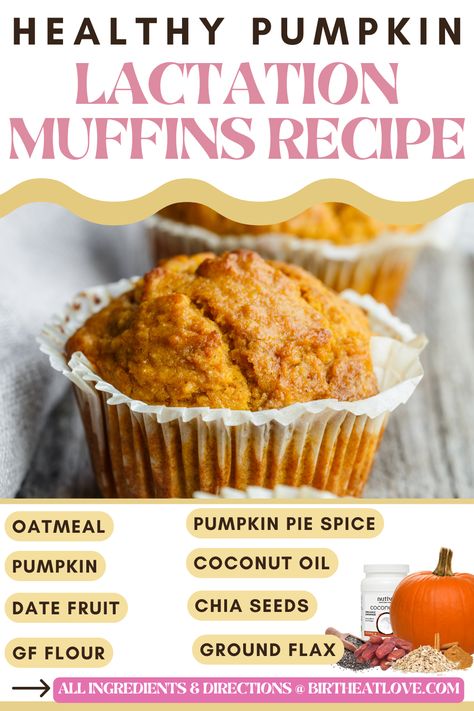 Looking for lactation muffins? This lactation recipes for pumpkin muffins is the best Fall recipe for breastfeeding moms! Lactation muffins are an easy and healthy breastfeeding snacks that can help boost milk supply and energy. Includes lots of breastfeeding foods to pump up breast milk production. Give this recipes for breastfeeding a try! Fall Lactation Recipes, Good Breastfeeding Snacks, Banana Lactation Recipes, Pumpkin Lactation Muffins, Healthy Snacks For Breastfeeding Moms, Lunch Ideas For Breastfeeding Moms, Healthy Lactation Recipes, Nursing Recipes, Breastfeeding Drinks