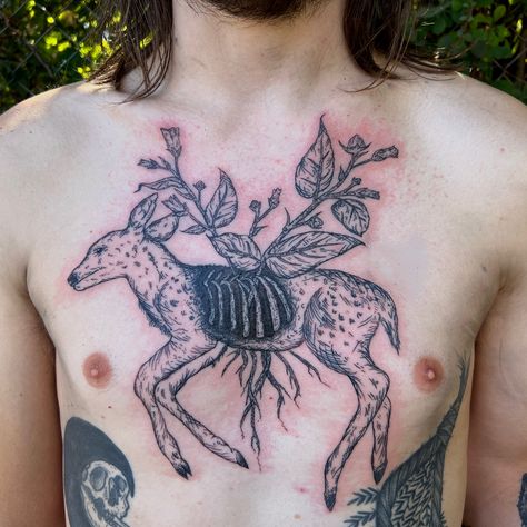 @ green666annie on instagram Dead deer tattoo chest piece