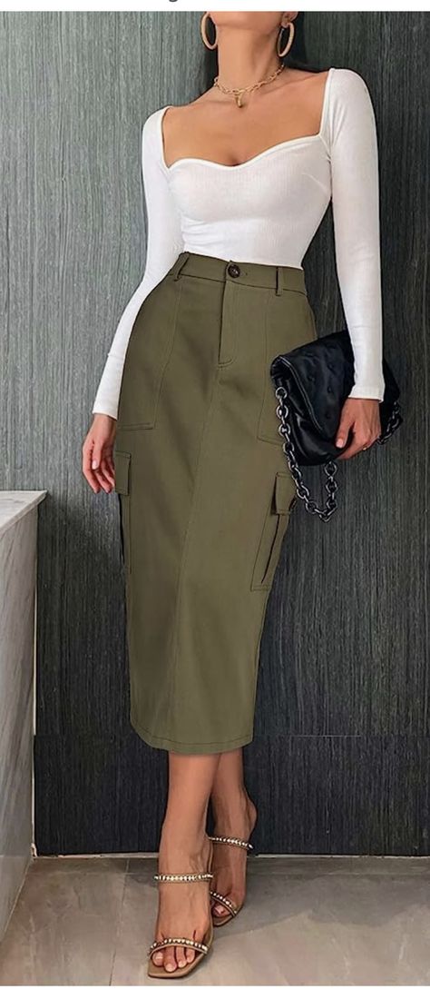 Women Pencil Skirt, Maxi Cargo Skirt, Skirt Cargo, Italian Chic, Skirt Y2k, Long Skirts For Women, Womens Pencil Skirts, Long Skirts, Cargo Skirt