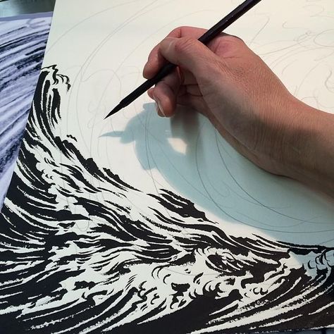 Yuko Shimizu https://www.facebook.com/pages/Yuko-Shimizu/113407815290?fref=photo Ink Water Drawing, Wave Reference, Ocean Wave Drawing, Action Poses Drawing, Wave Drawing, Crayons Pastel, Ocean Drawing, Brush Pen Art, Art Cube