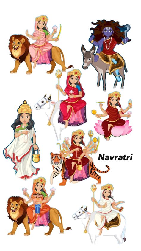 Navratri Nav Durga Collage Nav Durga Image, Nav Durga, Happy Navratri Wishes, School Art Activities, Navratri Wishes, Mother Kali, Durga Painting, Hanuman Chalisa, Durga Images