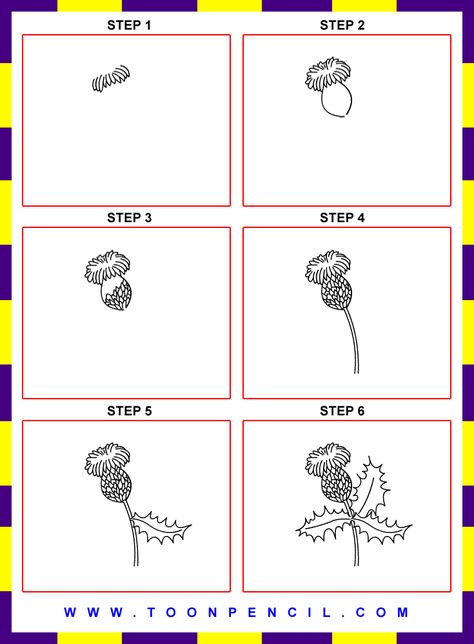 http://1.bp.blogspot.com/-ishzIQVkLiQ/Uj_nLprjh3I/AAAAAAAAMG8/qKgNKqLcWVs/s1600/125-how-to-draw-thistle-for-kids-step-by-step.gif How To Draw A Thistle Step By Step, Thistle Drawing, Well Educated, Drawing Simple, Bullet Journal Themes, Journal Themes, Sketch Painting, Bullet Journal Inspiration, Learn To Draw