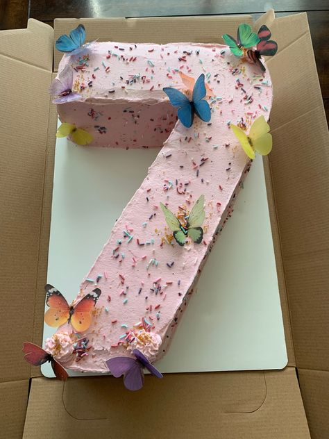 Number 7 cake with butterflies 7 Shaped Birthday Cake, Number 11 Birthday Cake, 7 Cake Number, Number 7 Cake Girl, 7 Number Cake, Butterfly Number Cake, Number 7 Birthday Cake, Number 7 Cake, 7 Birthday Cake