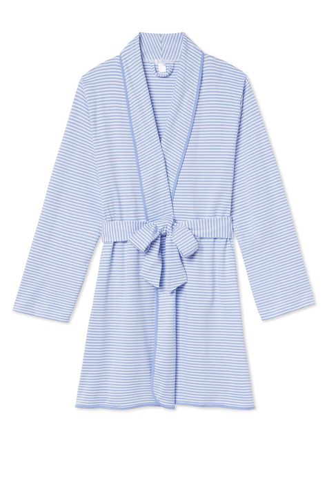 Pima Short Robe in Hydrangea Lake Pajamas Robe, Cute Robes, Coastal Outfits, Sweater Lounge Set, Random Wishlist, Lake Pajamas, Shower Essentials, Mom Clothes, Silk Pjs