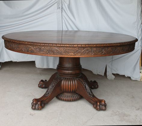 https://www.bargainjohn.com/product/round-oak-dining-table-carved-claw-feet-58-diameter-9-leaves/ The Round Table, Large Round Dining Table Wood, Round Antique Dining Table, Large Round Dining Table For 8, Claw Foot Dining Table, Dinning Table Wood, Antique Round Dining Table, Antique Round Table, Victorian Dining Tables