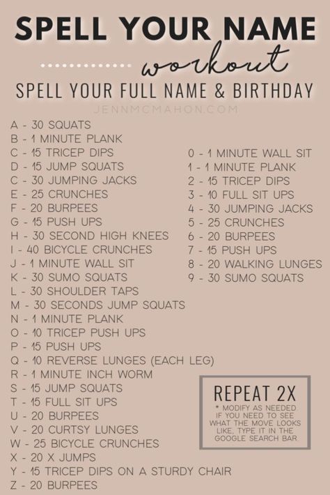 at home workout routine Your Name Workout, Name Workout, Spell Your Name Workout, Squat Jump, Workout Hiit, Spell Your Name, Weekly Workout Plans, Month Workout, Joseph Pilates