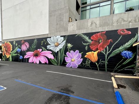 Outdoor Wall Paint, Exterior Murals, California Regions, Garden Fence Art, Mural Art Design, Garden Mural, Flower Mural, Creative Wall Decor, School Murals