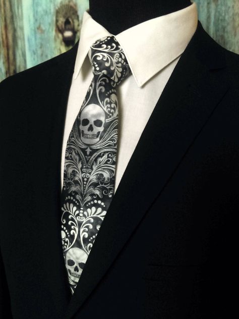 Skull Tie, White Ties, Halloween Themed Wedding, Flower Tie, Skull Gifts, Goth Wedding, Dark Wedding, Broken Arrow, Flower Skull