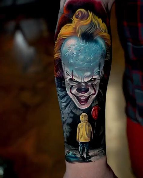 Tato Geisha, Pennywise Tattoo, Horror Movie Tattoos, Girl Face Tattoo, Evil Tattoos, Clown Tattoo, Tattoo Techniques, Movie Tattoos, Marvel Tattoos