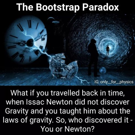 O2P on Instagram: “This type of scenario would occur if traveling back in time was possible. Bootstrap #paradox is one of many paradoxes that restricts…” Bootstrap Paradox, Modern Physics, Interesting Science Facts, English Novels, Kuantan, Physicists, Science Facts, Space And Astronomy, Art Challenge