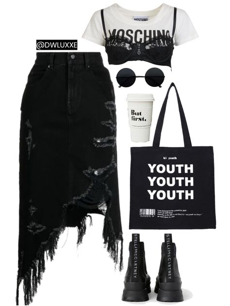 Polyvore Outfits 2024, Grunge Outfits 2024, Falling In Reverse Concert Outfits, Xg Outfits Inspired, Birthday Party Outfits Guest, Black Sheer Top Outfit, Hairdresser Outfit Work, Edgy Outfits Summer, Rock Chic Outfit