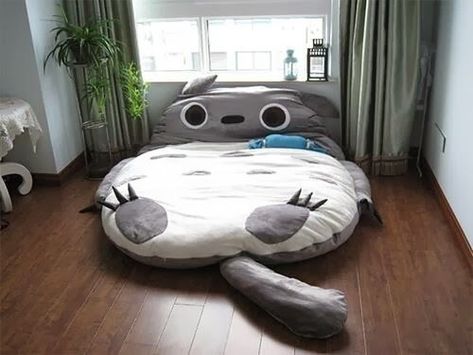 Ghibli Blog - Studio Ghibli Animation and the Movies: Totoro Themed Bedroom Set #animationstudio #animation #studio #room Sofa Bed Mattress, How To Dress A Bed, Bed Cushions, Floor Bed, My Neighbor Totoro, Hayao Miyazaki, Diy Pillows, Bedroom Themes, Miyazaki