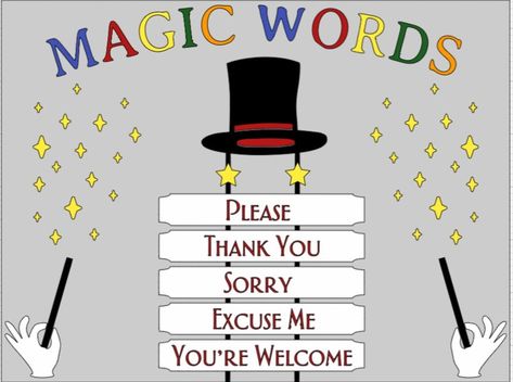 Magical Words Chart For Kids Classroom, Magic Words For Kids Classroom, Magic Words Classroom Decoration, White Board Decoration Ideas, Black Wand, Kids Classroom Decor, Yellow Magic, Bulletin Board Design, Classroom Bulletin Board