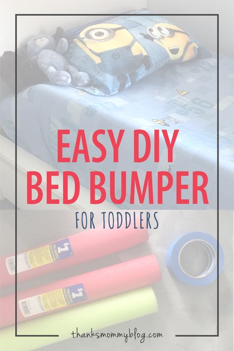 Easy DIY solution for creating a bed bumper to prevent toddlers from falling off their beds simply using pool noodles. Toddler Bed Bumper, Toddler Bed Rail, Diy Toddler Bed, Bumper Pool, Bed Bumper, Kid Bed, Bed Rails For Toddlers, Toddler Parenting, Kids Falling