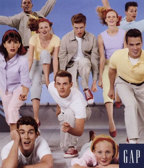 Gap | Long before "normcore," there were these classic ensemble ads that Gap became known for throughout the '90s. Not only were the print ads diverse, colorful and lots of fun, but the TV spots, full of song and dance, were catchy as hell. Gap Ads, Mike Mills, Karen Elson, 90s Fashion Grunge, 80s And 90s Fashion, 90s Models, Viking Woman, Joan Smalls, 90s Fashion Outfits