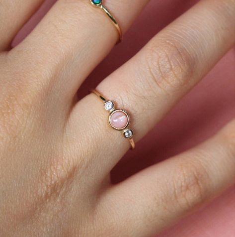 Gold Simple Ring, Tiny Diamond Ring, Simple Diamond Ring, Mothers Ring, White Opal Ring, Mom Ring, Quartz Pink, Rose Gold Quartz, Opal Ring Gold