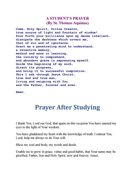 A Student Prayer Before and After Studying - A STUDENT'S PRAYER (By St. Thomas Aquinas) Come, Holy - Studocu Prayer Before A Test, St Thomas Aquinas Prayer, Prayer Before Studying, Prayer For Students, Prayer For Studying, Prayer Prompts, St Thomas Aquinas, High School Books, Saint Thomas Aquinas