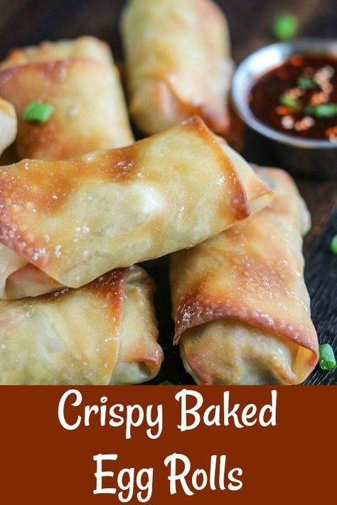 Crispy Baked Egg Rolls have the trademark crunch and bold flavors of the traditional rolls, with a fraction of the fat and calories. Baked to golden perfection, these freezer-friendly rolls are the perfect appetizer or snack #pork #eggrolls #bakedeggrolls #porkeggrolls #appetizer #gamedayfood #tailgatefood #freezerfriendly Baked Eggrolls, Egg Rolls Baked, Baked Egg Rolls, Easy Dipping Sauce, Pork Egg Rolls, Crispy Egg, Baked Egg, Egg Roll Recipes, Tailgate Food