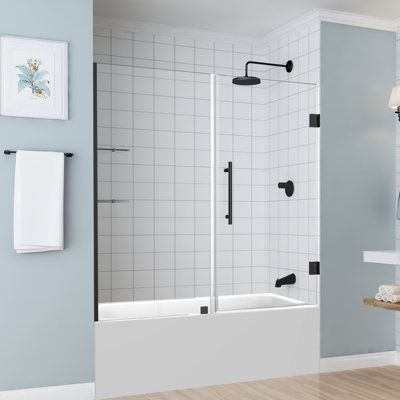 Shower Door Over Tub, Bathtub French Doors, Glass Shower Doors Frameless With Tub, Tub Glass Door Ideas, Small Bathroom With Tub And Shower Combo, Frameless Shower Doors Bathtub, Hand Installation, Bathtub Alcove, Shower Alcove