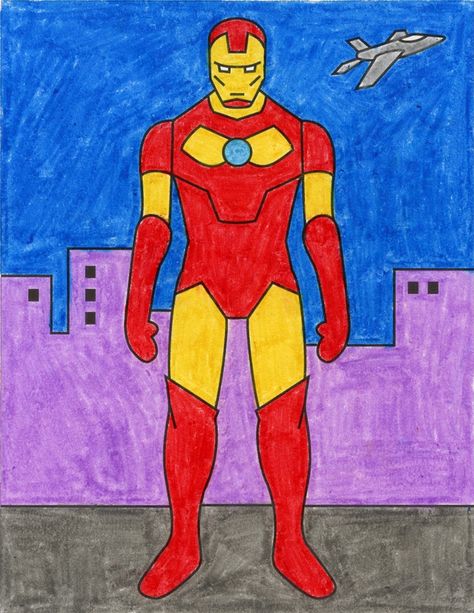 How to Draw Iron Man · Art Projects for Kids Marvel Drawing Ideas, Iron Man Drawing Easy, Draw Superhero, Draw Spongebob, Iron Man Drawing, Batman Drawing, Man Drawing, Drawing Superheroes, Superhero Coloring