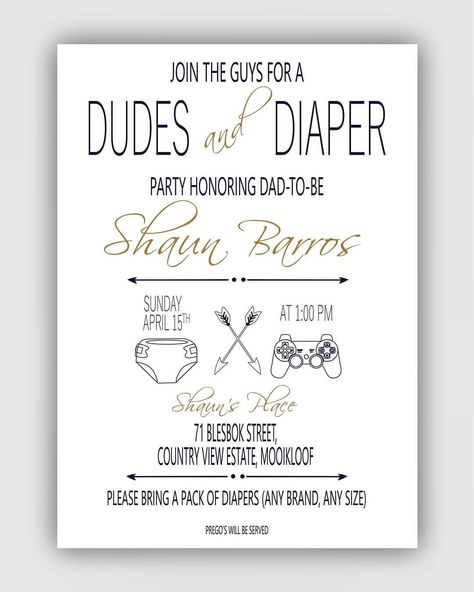 Mens Nappy Party Ideas, Mens Nappy Party Invite, Dudes And Diapers Party Decorations, Daddy Shower Ideas, Dad Diaper Party, Diaper Party Ideas For Men, Barbeque Invitations, Diaper Party Invitations, Diaper Party